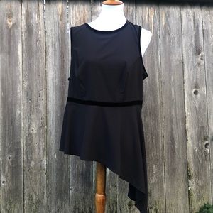 Torrid 1x Sleeveless Asymmetrical Black Blouse with Velvet Trim!!